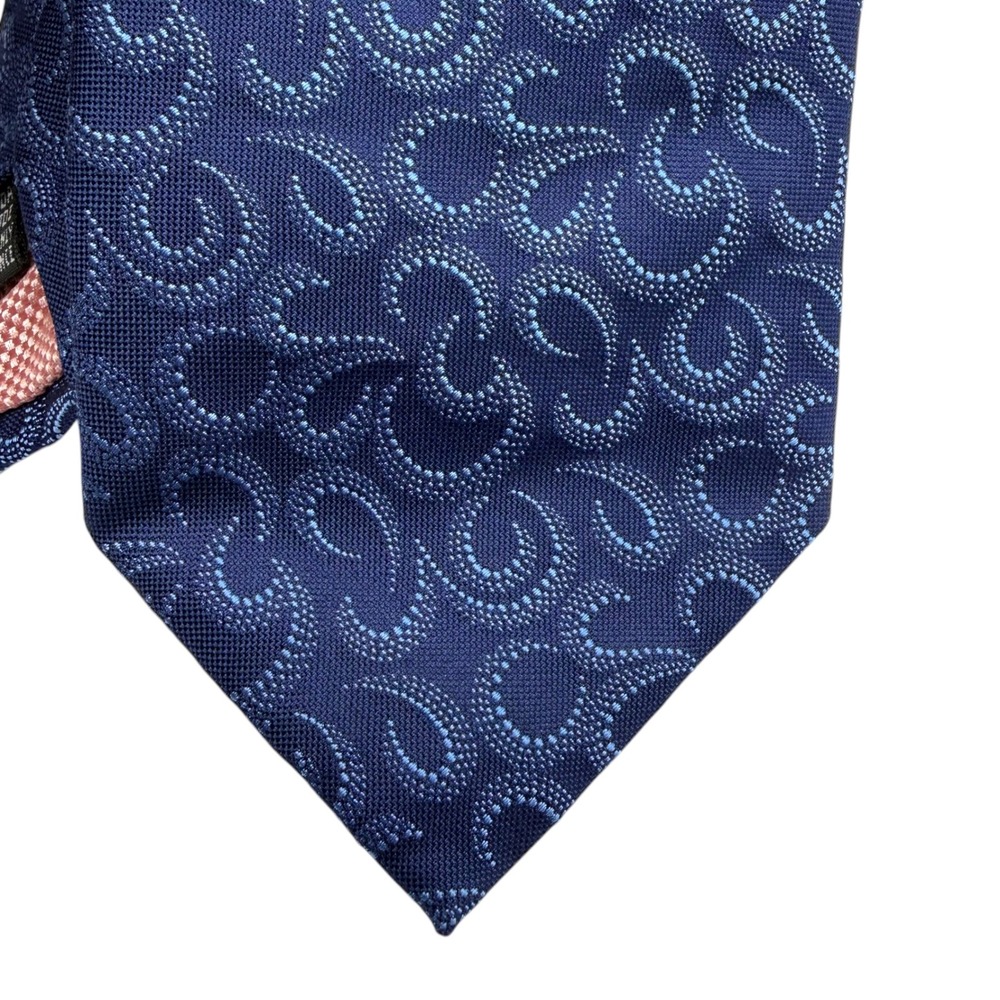 Thomas Pink Mens Navy Blue Dotted Swirl Paisley 100% Silk Tie Made France 57x3.5
